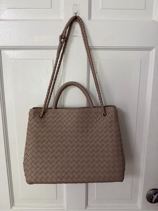 Quince Handbags - Quince Taupe Woven Leather Tote with Braided Straps